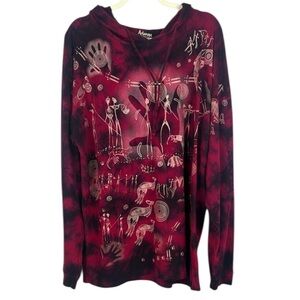 Arlunga Design Artistic Dye Red & Purple Long Sleeve Hoodie Size XL